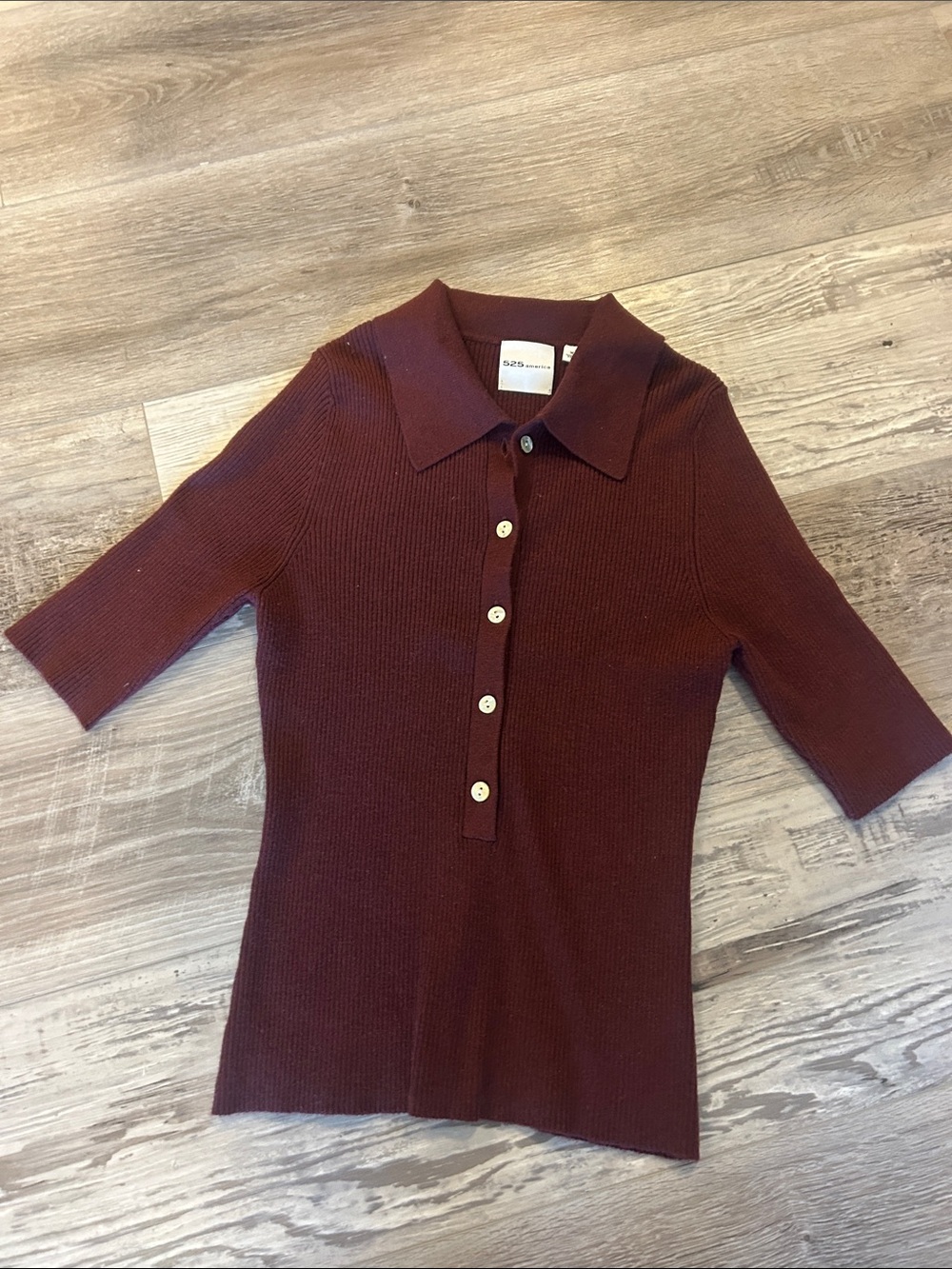 525 America Ginny Short Sleeve Johnny Collar Top in Oxblood, Size XS